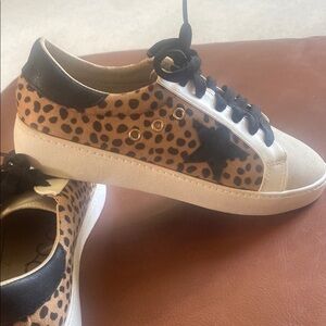 CCOCCI Black and White Athletic Shoes with Leopard Print